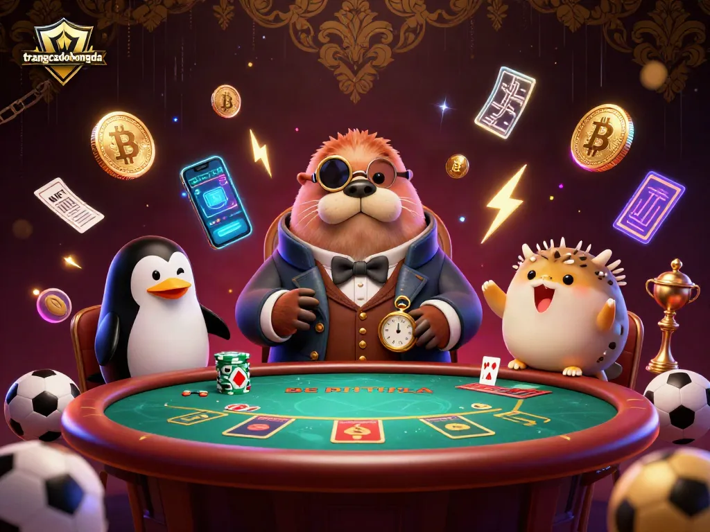 Engage in thrilling gameplay at trangcadobongda with vibrant underwater poker scene featuring a walrus, penguin dealer, and pufferfish player.