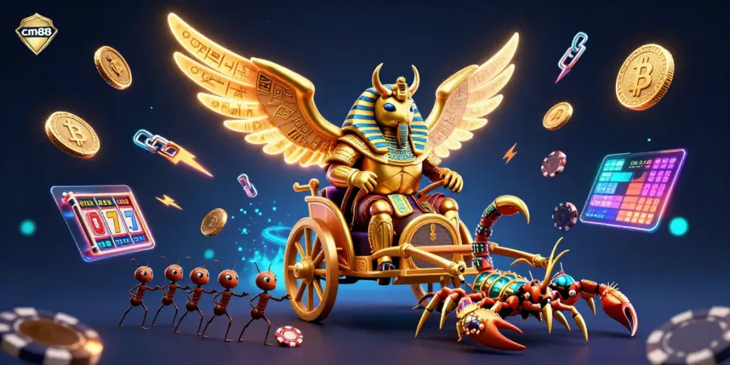 Engage in vibrant gameplay with cm88's golden scarab beetle and exciting casino elements.