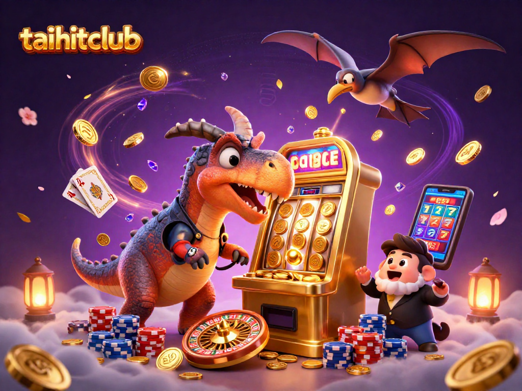 Join taihitclub for jackpot action as a dinosaur interacts with its golden slot machine.