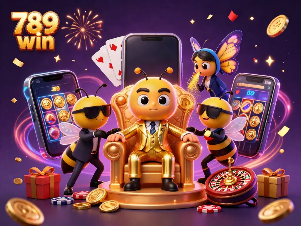 Experience the thrill of 789 win with dynamic casino action in this vibrant 3D illustration.