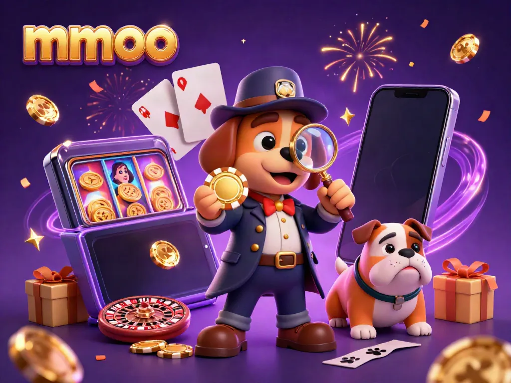 Find golden poker chip clues with mmoo's detective characters in an exciting casino scene.