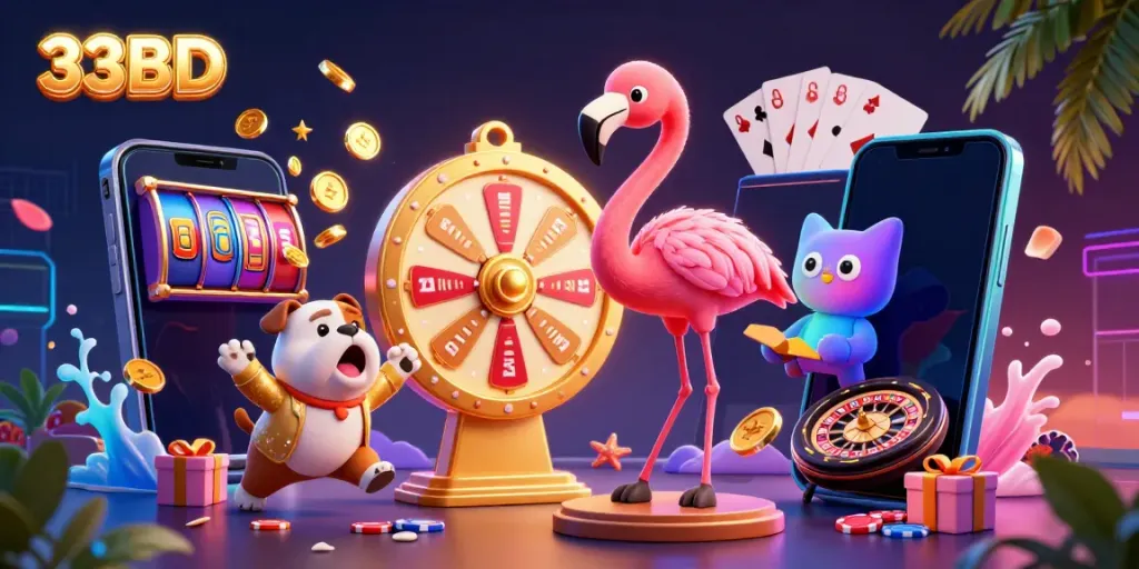 33BD interactive slots scene featuring cartoon characters with exciting gameplay elements.
