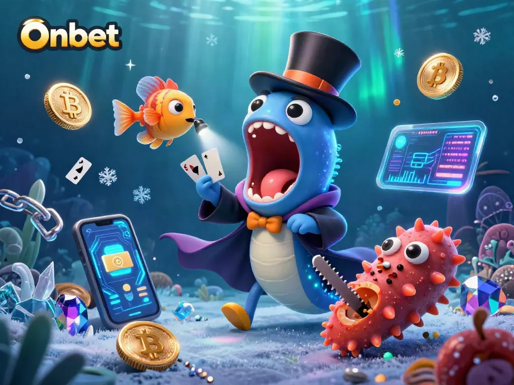 Engage in thrilling card tricks with Onbet's underwater casino characters, crafted in stunning detail.