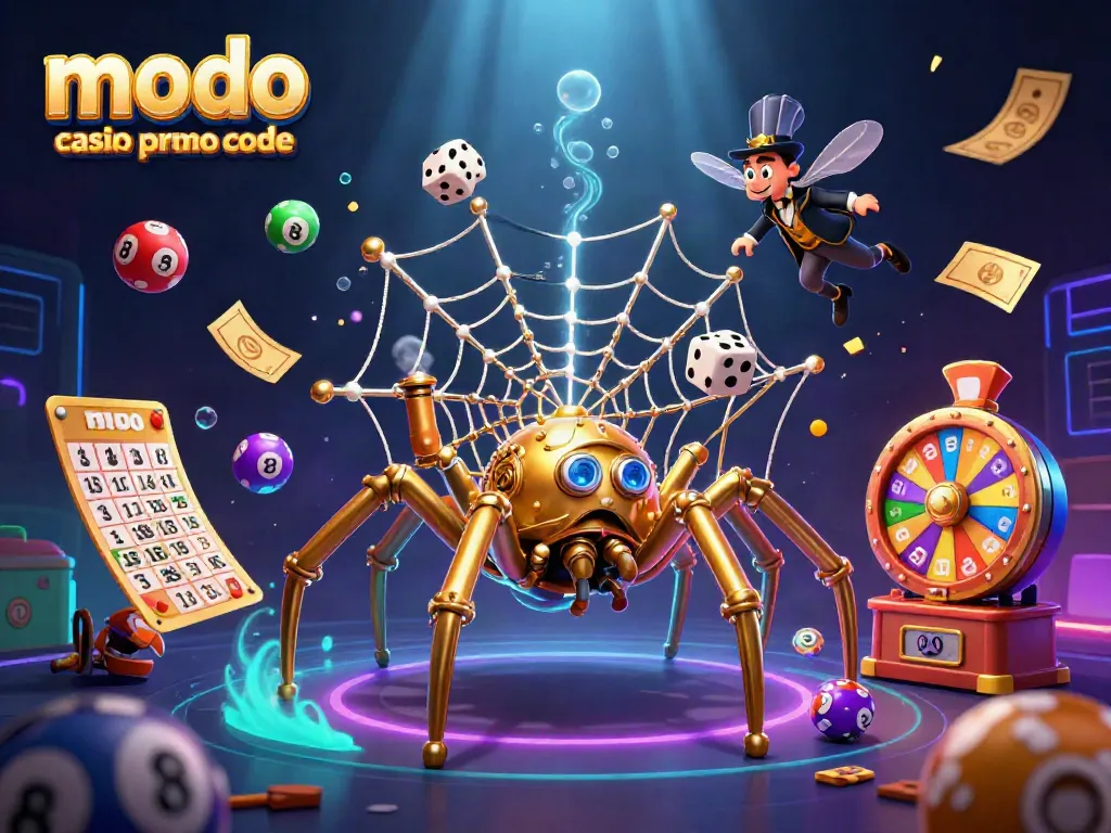 Win big with the modo casino promo code, featuring a vibrant 3D casino scene full of excitement.