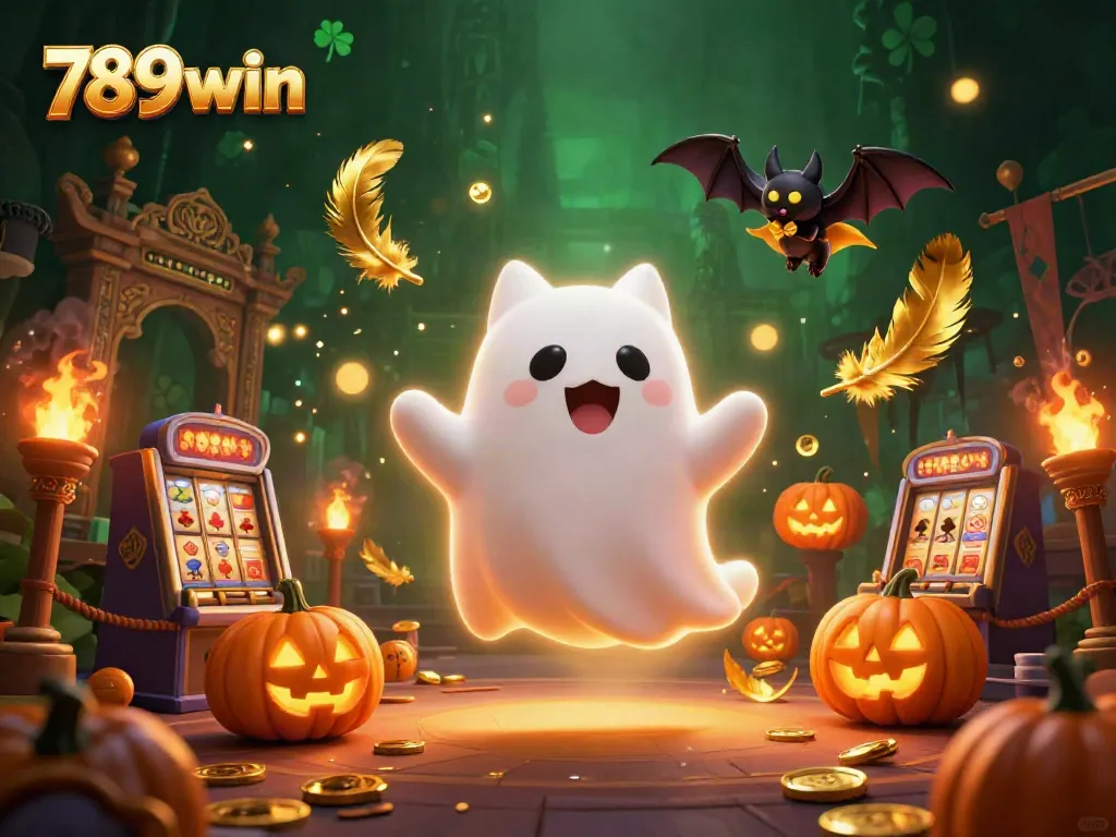 Visit 789win to experience thrilling casino games with a ghost cat and vampire bat in action.